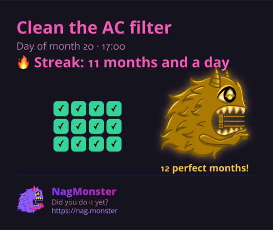 A share card with a golden monster for a perfect streak