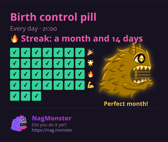 A share card with a golden monster for a perfect streak