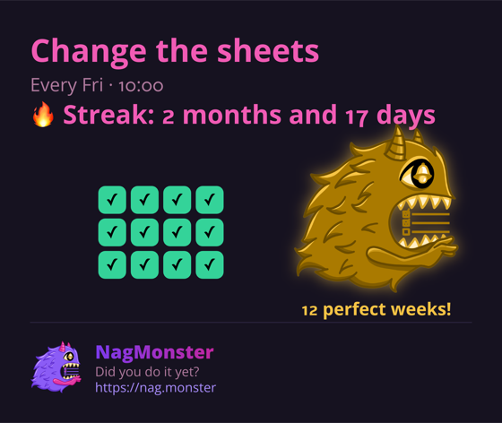 A share card with a golden monster for a perfect streak