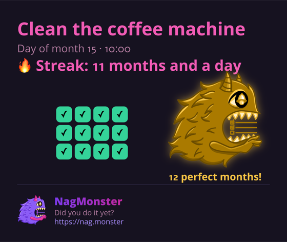 A share card with a golden monster for a perfect streak