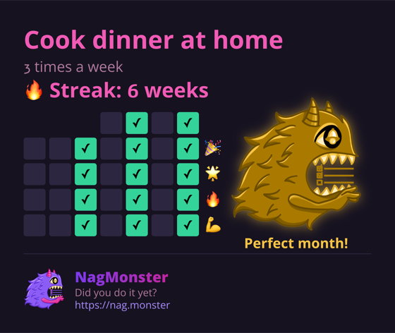 A share card with a golden monster for a perfect streak
