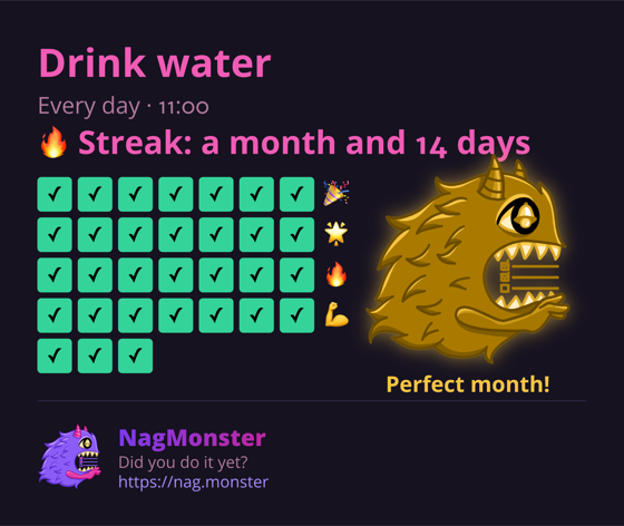 A share card with a golden monster for a perfect streak