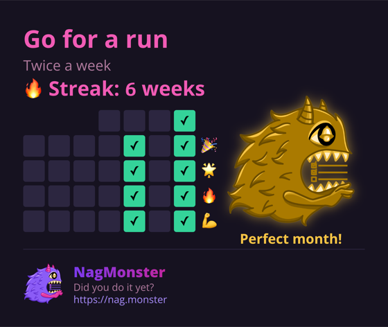 A share card with a golden monster for a perfect streak