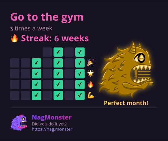 A share card with a golden monster for a perfect streak