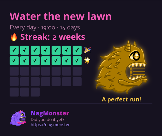 A share card with a golden monster for a perfect streak