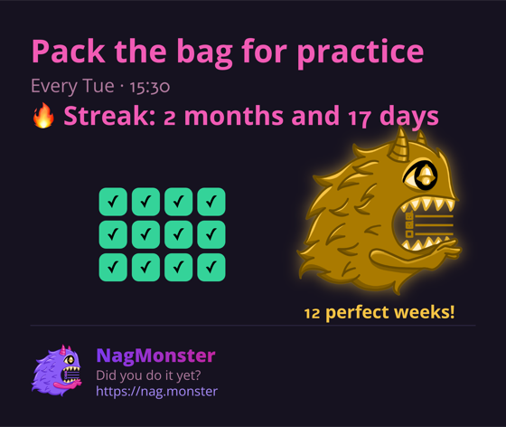 A share card with a golden monster for a perfect streak