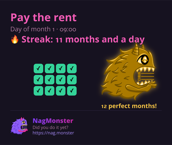 A share card with a golden monster for a perfect streak