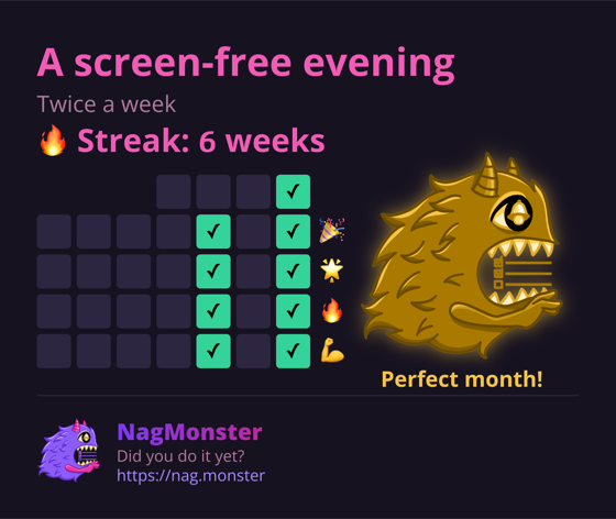 A share card with a golden monster for a perfect streak