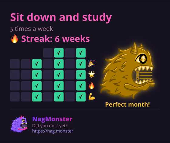 A share card with a golden monster for a perfect streak