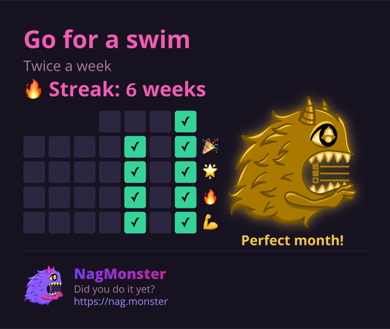 A share card with a golden monster for a perfect streak