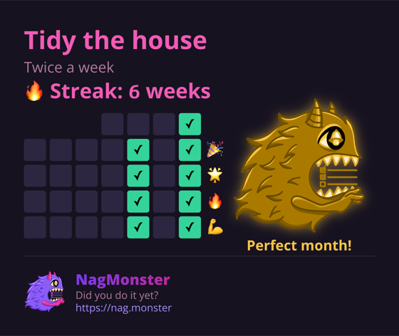 A share card with a golden monster for a perfect streak